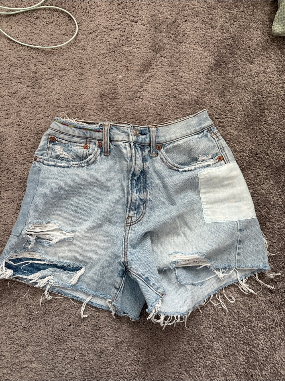American Eagle Outfitters Pride Month Light Blue Distressed Patch Denim Shorts